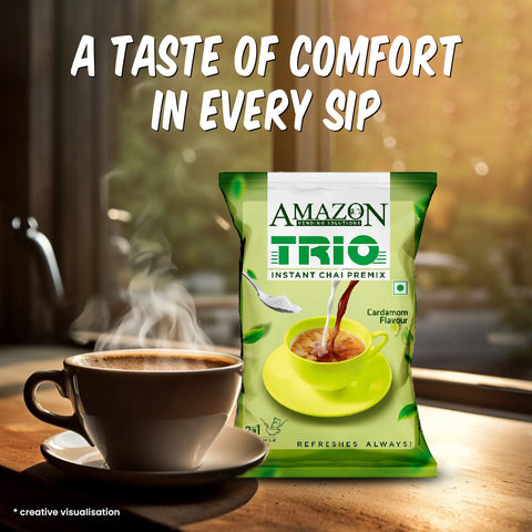AMAZON Trio 3-in-1 Cardamom Tea Premix Powder – Enjoy Aromatic Chai Instantly | For Vending Machines & Manual Use – Just Add Hot Water