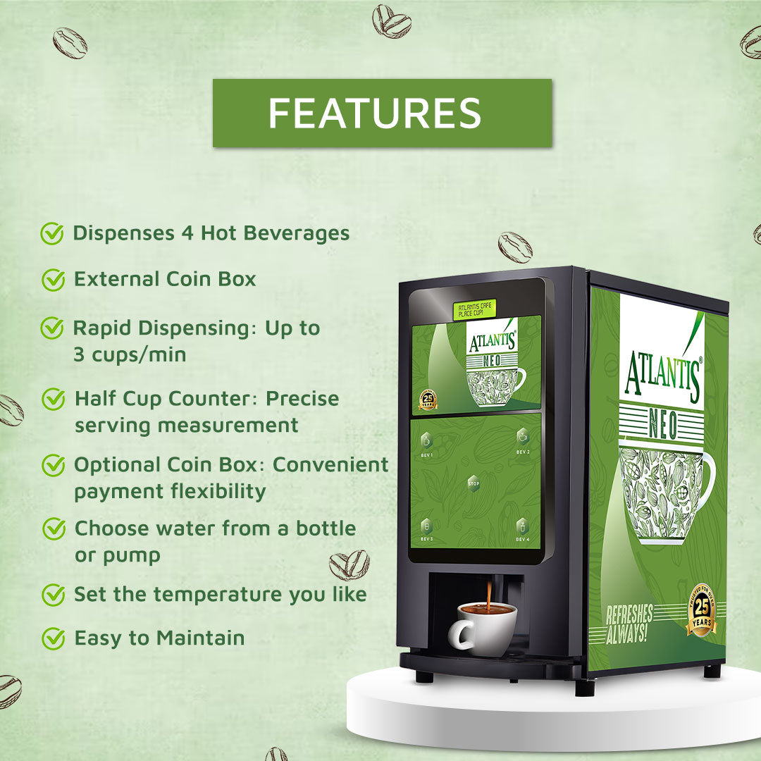 Atlantis Machine Atlantis Neo Coin Operated 4-Lane Hot Beverage Vending Machine ...