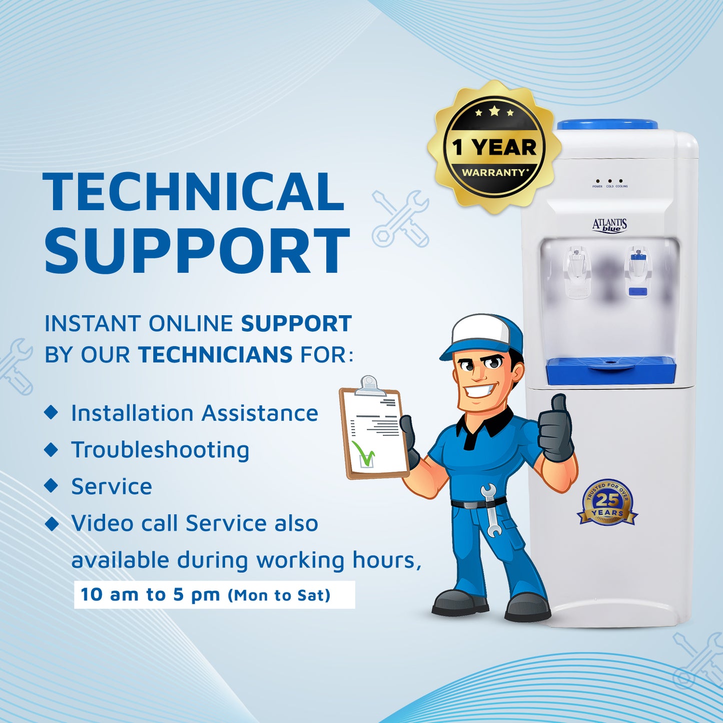 ATLANTIS BLUE Normal & Cold Floor Standing Water Dispenser (NO HOT) Technical Support
