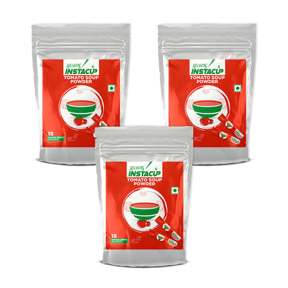 ATLANTIS INSTACUP Tomato Single Serve Sachets Soup Premix | 18 Sachets X 20 Grams Pouch | Travel-Friendly Zipper Lock Pack | Just Add Hot Water & Stir