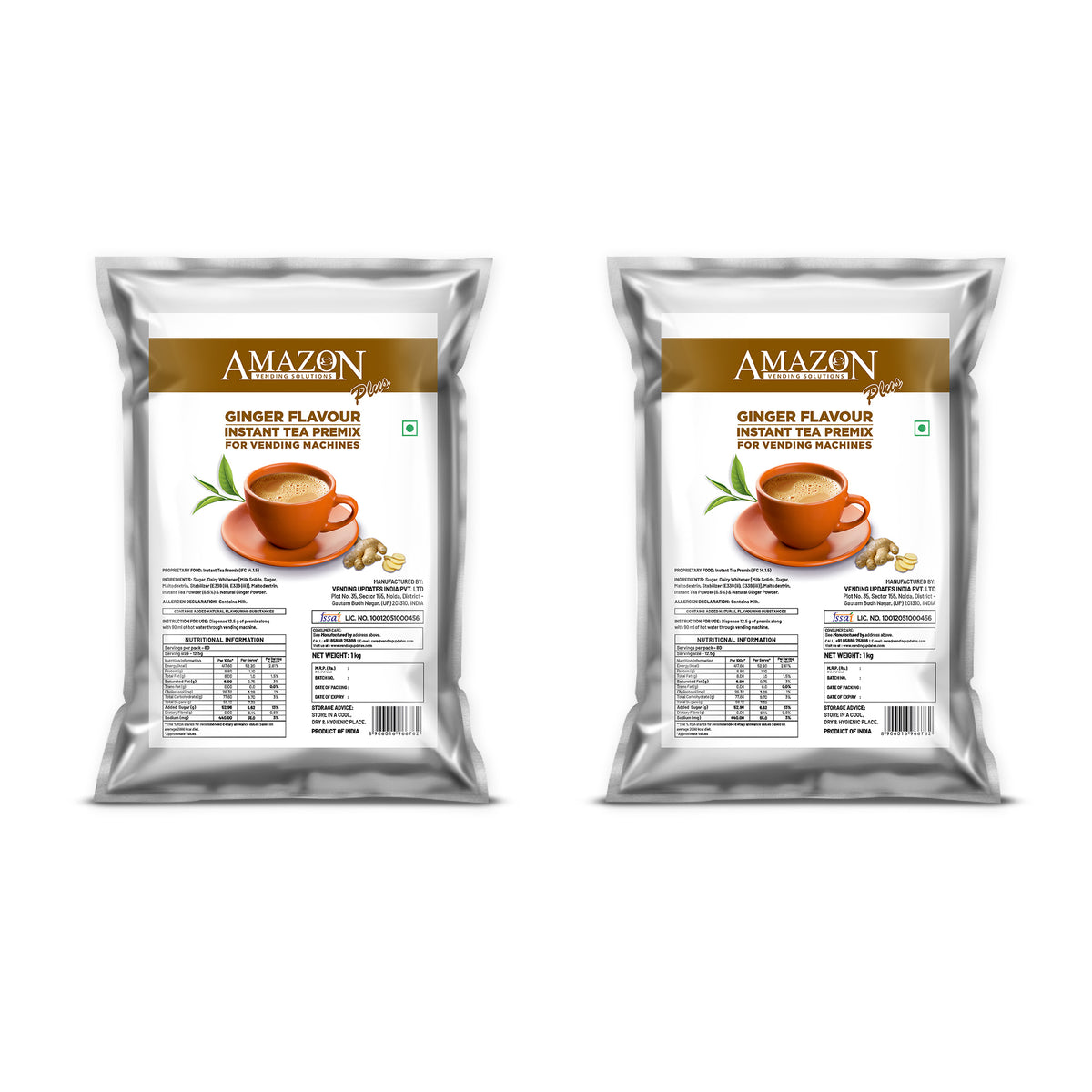 AMAZON Plus 3-in-1 Ginger Tea Premix – 1kg Pack | Instant Chai for Vending Machines – Just Add Hot Water