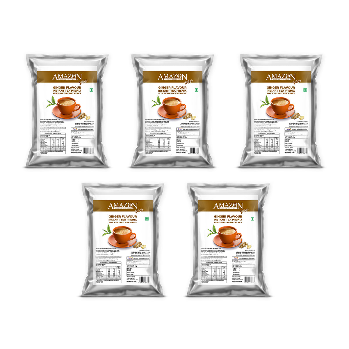 AMAZON Plus 3-in-1 Ginger Tea Premix – 1kg Pack | Instant Chai for Vending Machines – Just Add Hot Water