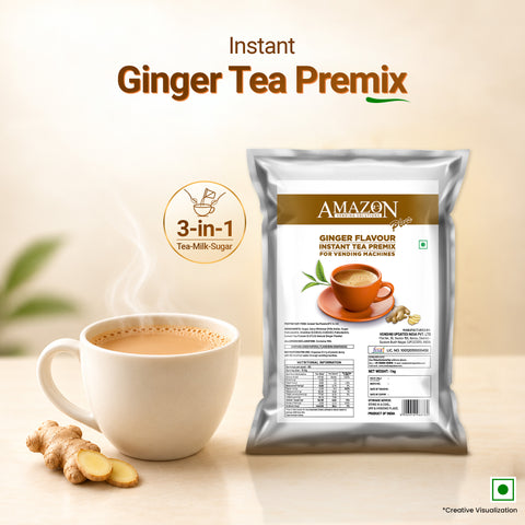 AMAZON Plus 3-in-1 Ginger Tea Premix – 1kg Pack | Instant Chai for Vending Machines – Just Add Hot Water