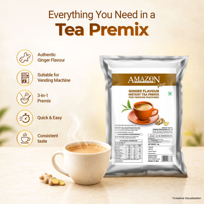 AMAZON Plus 3-in-1 Ginger Tea Premix – 1kg Pack | Instant Chai for Vending Machines – Just Add Hot Water