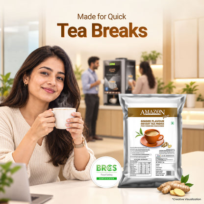 AMAZON Plus 3-in-1 Ginger Tea Premix – 1kg Pack | Instant Chai for Vending Machines – Just Add Hot Water