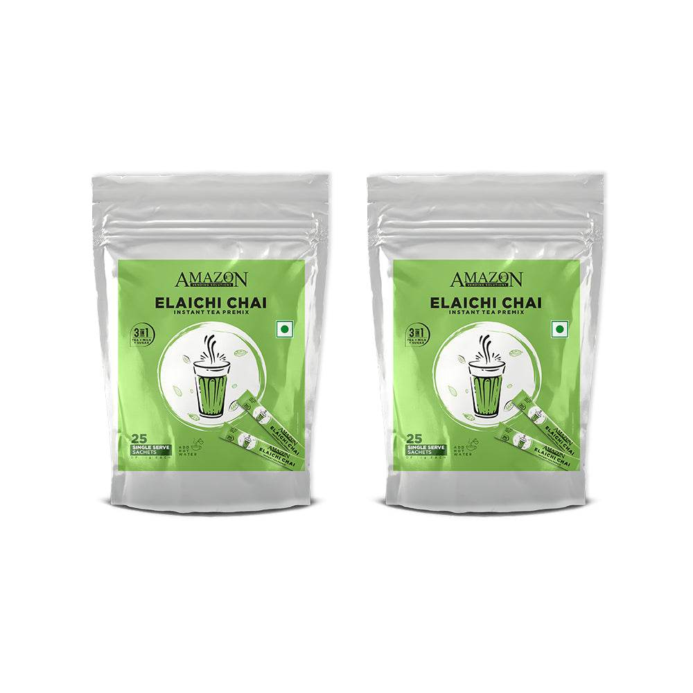 AMAZON 3-IN-1 CARDAMOM Tea Premix Sigle Serve Sachets Pack |25 Sachets X 14 Grams Pouch | Travel-Friendly Zipper Pack | Just Add Hot Water & Stir