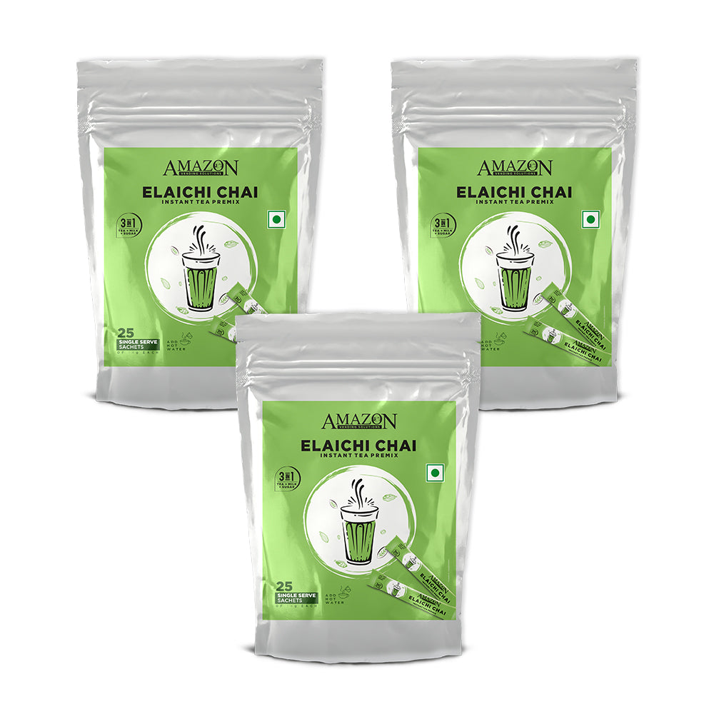 AMAZON 3-IN-1 CARDAMOM Tea Premix Sigle Serve Sachets Pack |25 Sachets X 14 Grams Pouch | Travel-Friendly Zipper Pack | Just Add Hot Water & Stir