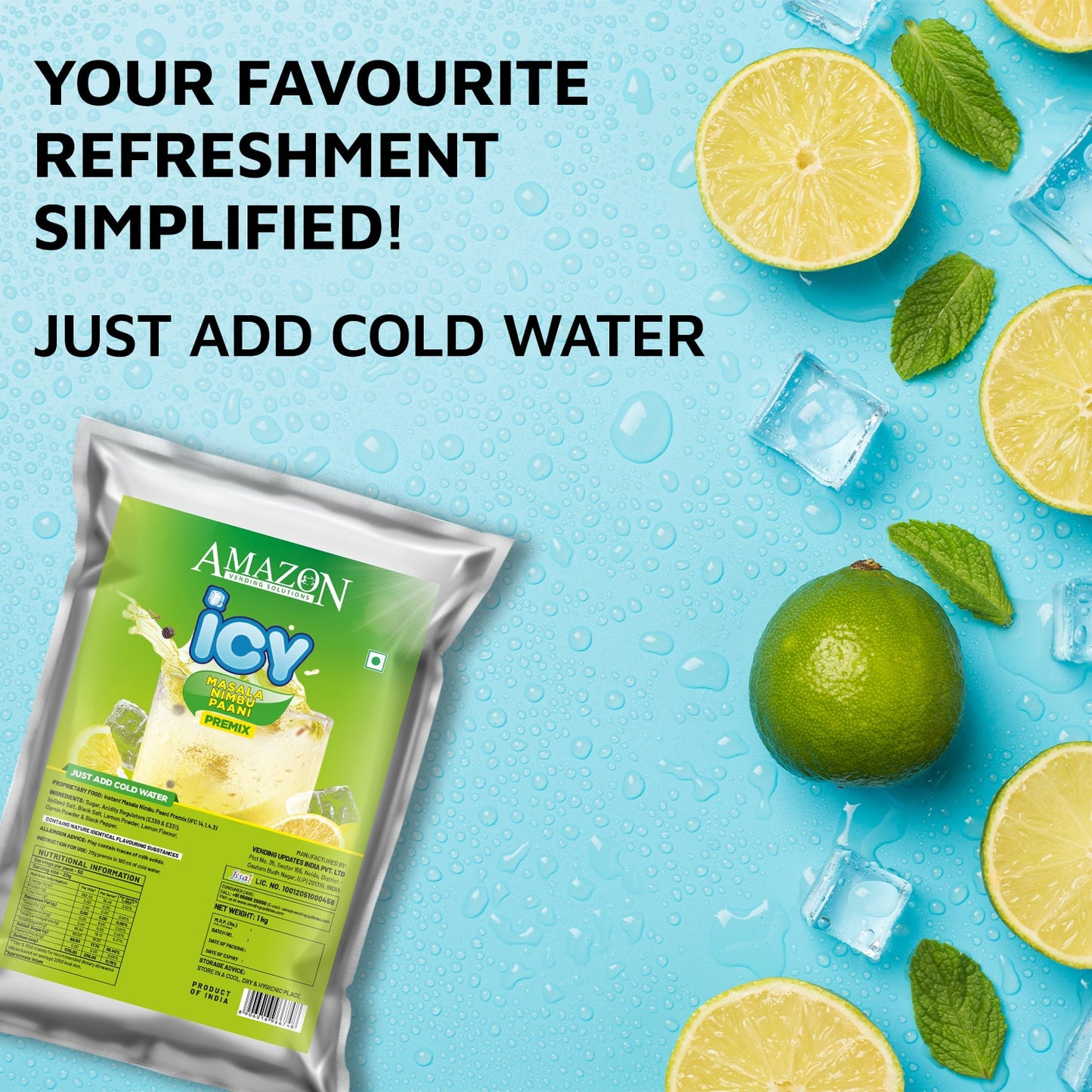 AMAZON ICY Masala Nimbu Pani Premix | 1 Kg | Just Add Cold Water | Summer Drink