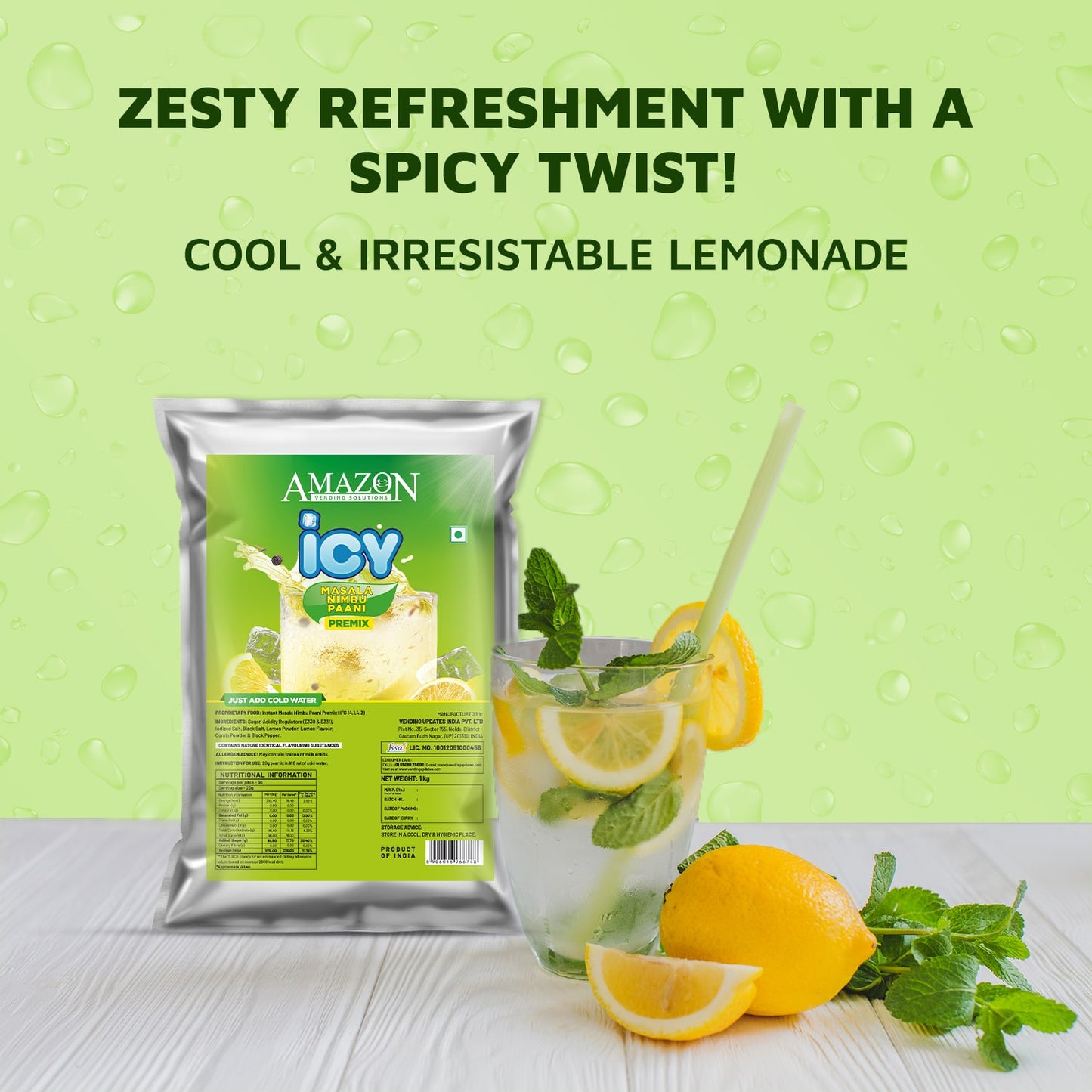 AMAZON ICY Masala Nimbu Pani Premix | 1 Kg | Just Add Cold Water | Summer Drink