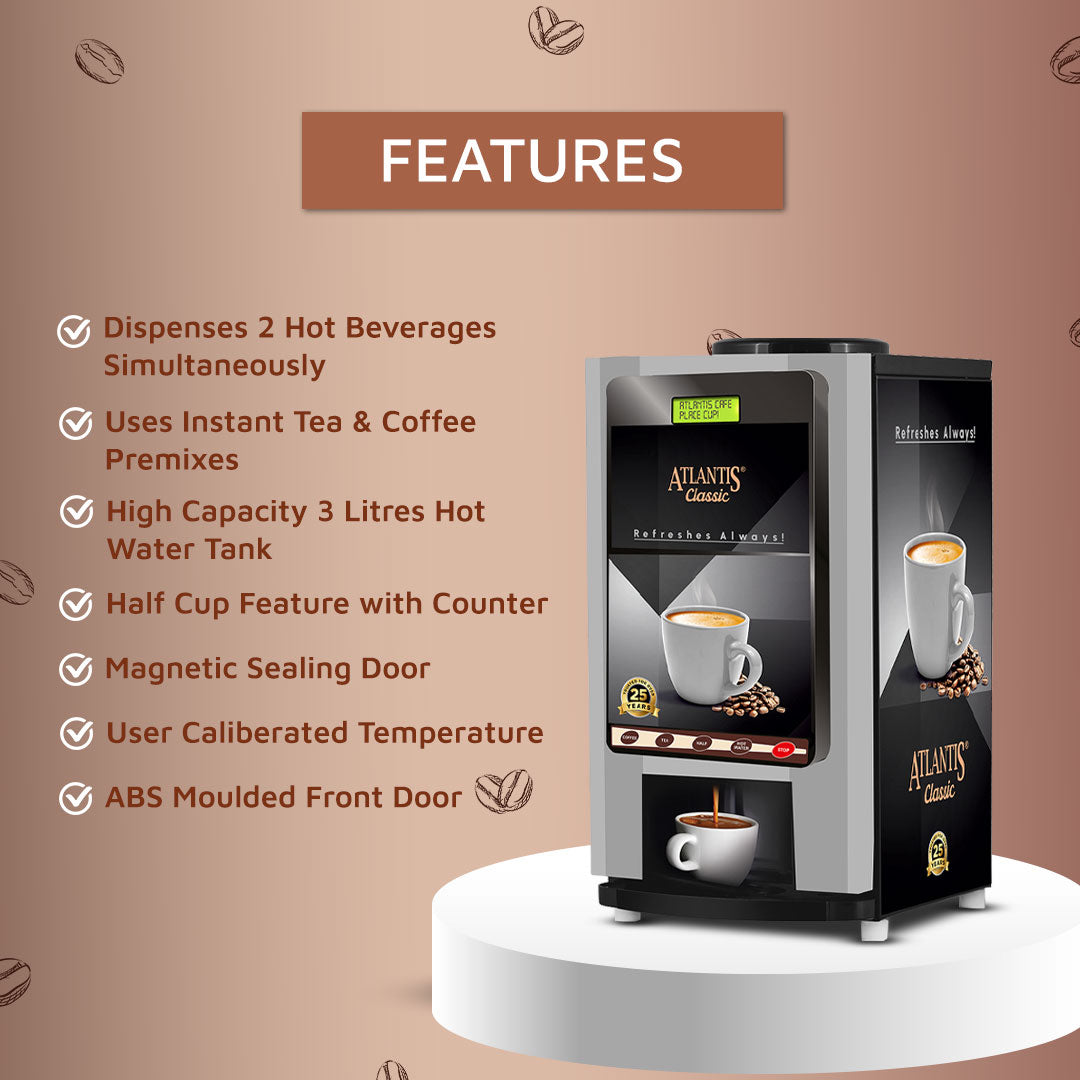 ATLANTIS CLASSIC - 2 Lane Tea-Coffee Vending Machine - 3 Ltrs hot Tank
