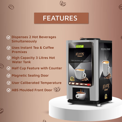 ATLANTIS CLASSIC - 2 Lane Tea-Coffee Vending Machine - 3 Ltrs hot Tank