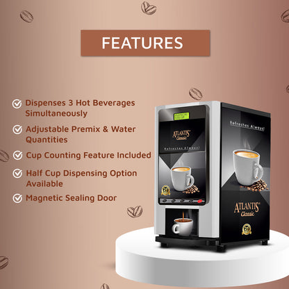 ATLANTIS CLASSIC - 3 Lane Tea and Coffee Vending Machine – 3 Ltrs hot Tank Features
