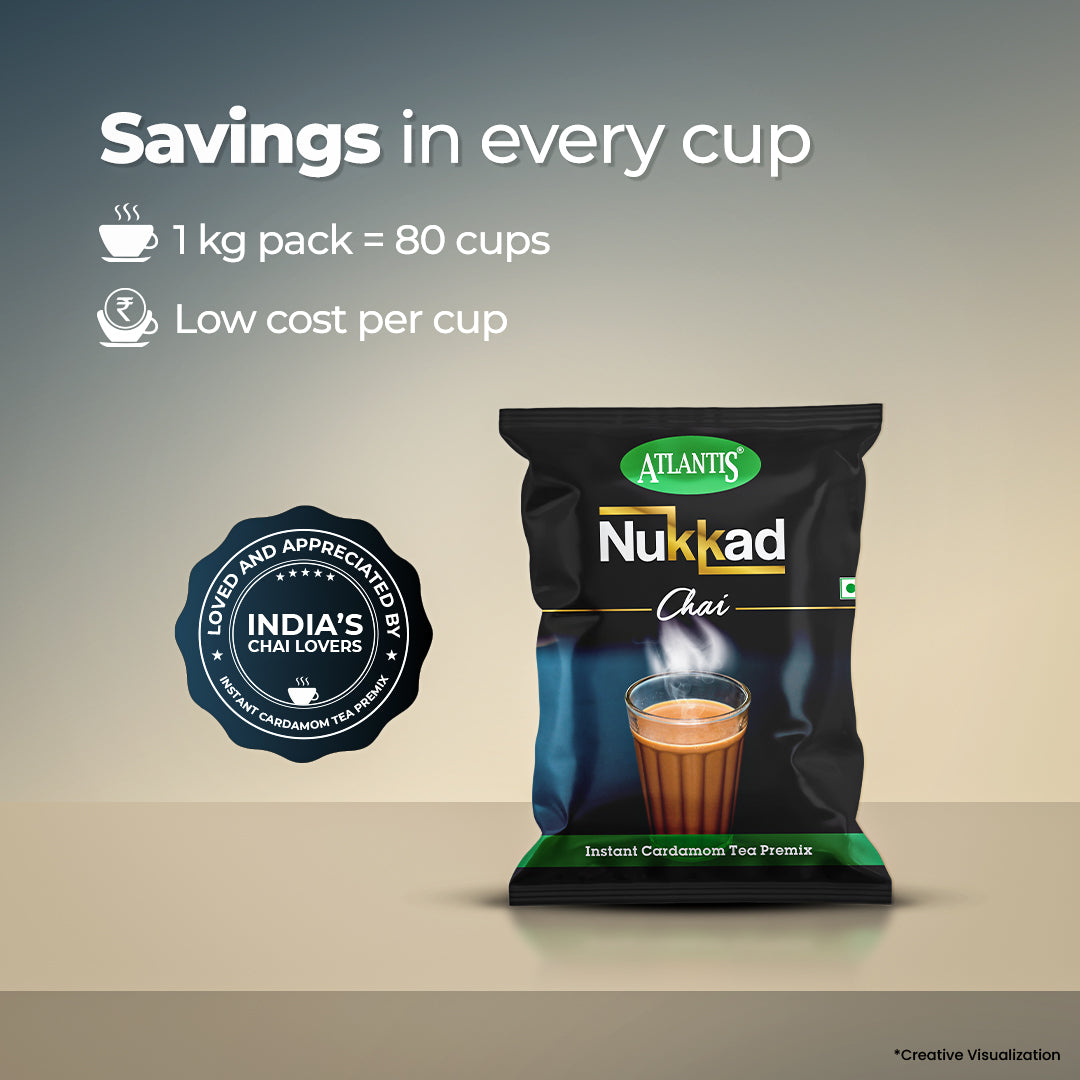 ATLANTIS Nukkad 3-in-1 Cardamom Tea Premix – 1kg Pack for Vending Machines | Strong Taste, No Milk or Sugar Needed