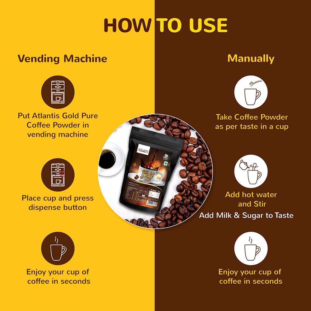 AMAZON Gold Pure Coffee Powder | 100%Coffee | 250g for Vending Machine (Atlantis Select)