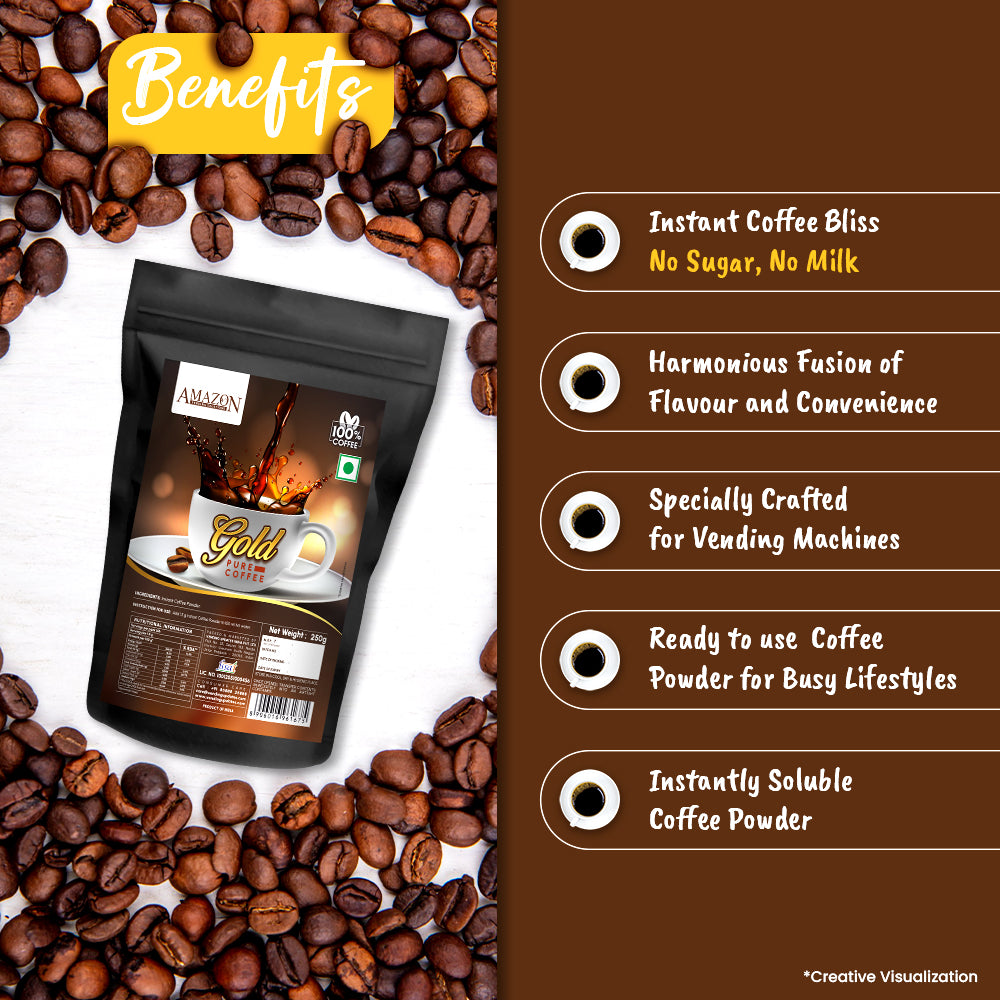 AMAZON Gold Pure Coffee Powder | 100%Coffee | 250g for Vending Machine (Atlantis Select)