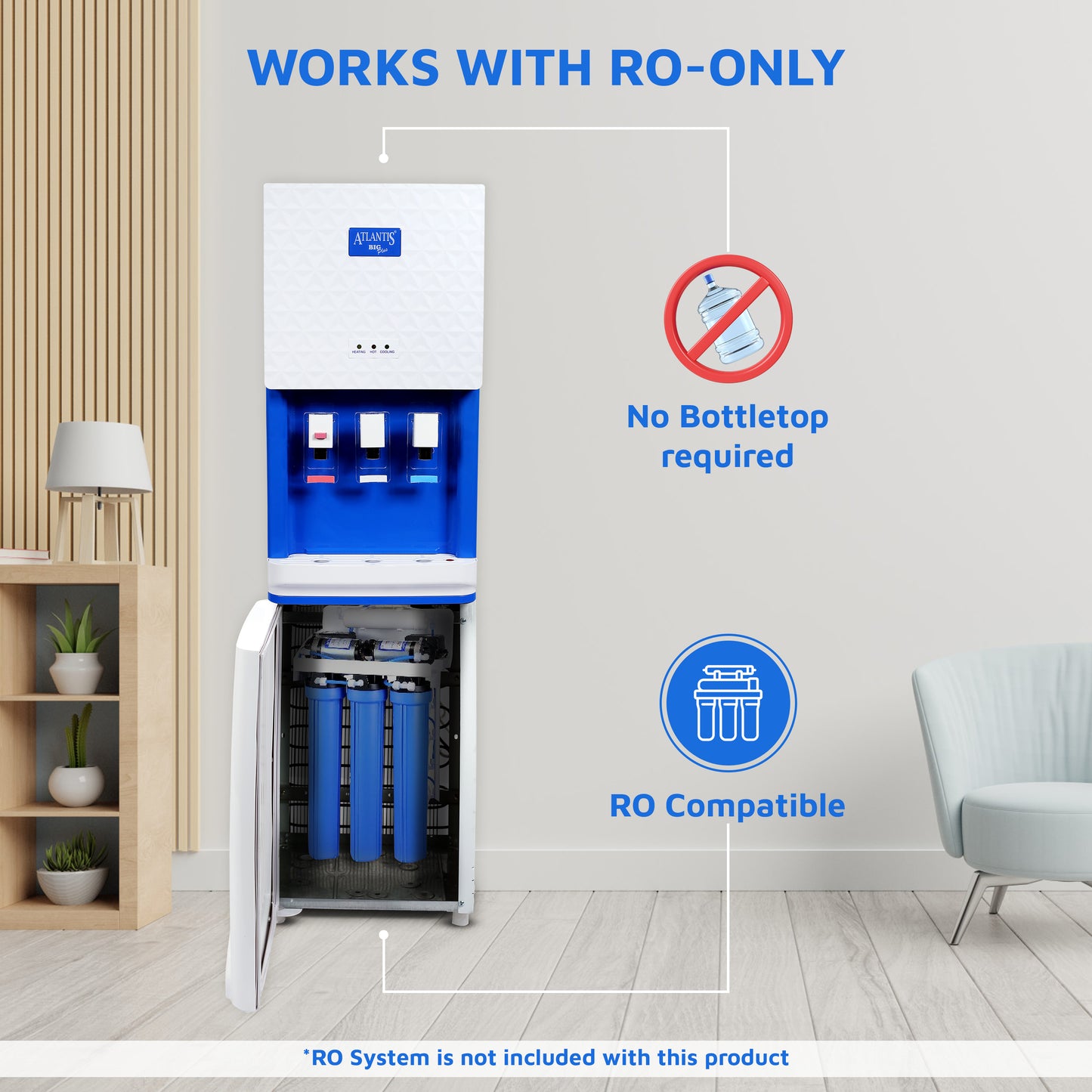 ATLANTIS BIG PLUS Floor Standing Water Dispenser - RO Compatible (Available Space for RO Setup)-3 Taps