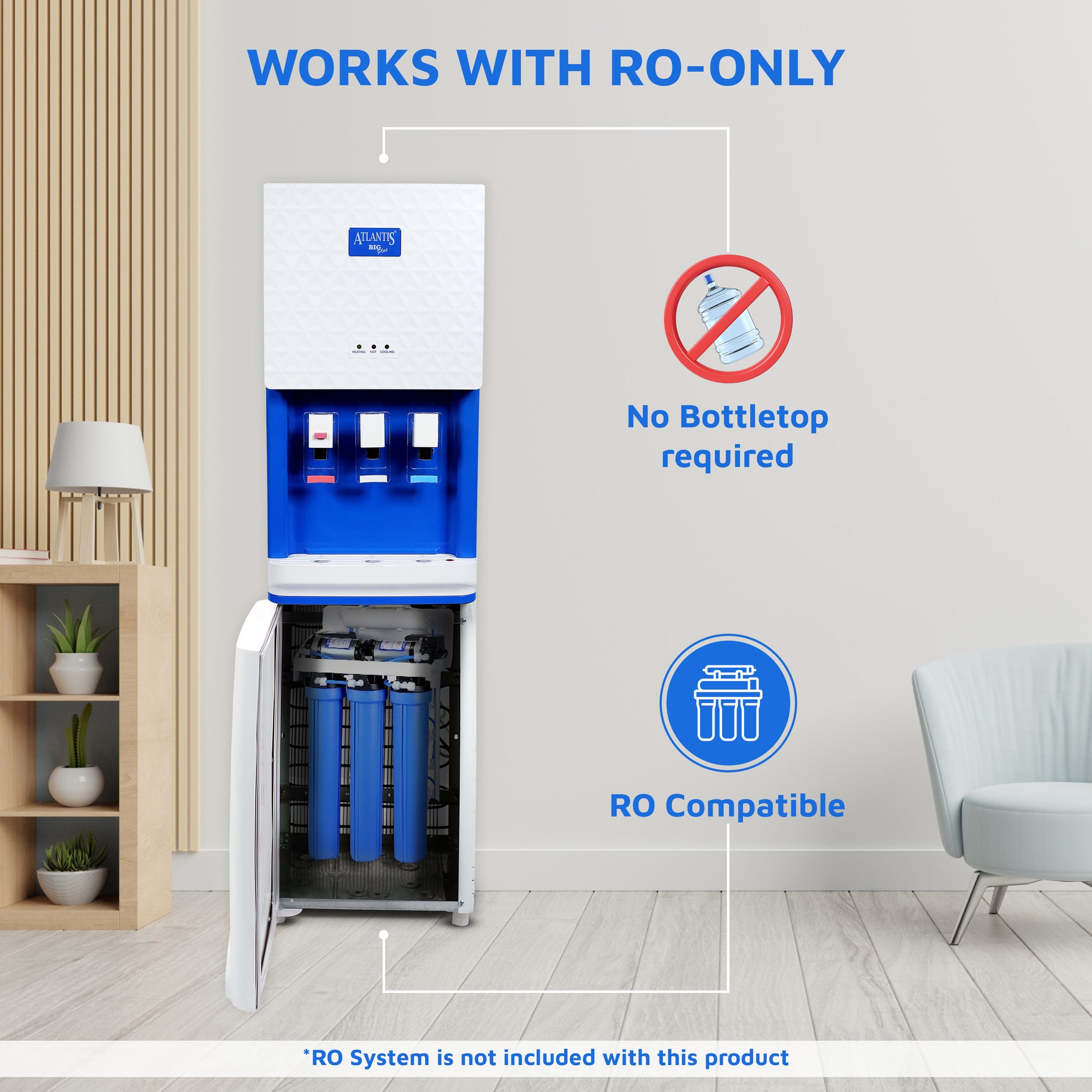 ATLANTIS BIG PLUS Floor Standing Water Dispenser - RO Compatible (Available Space for RO Setup)-3 Taps