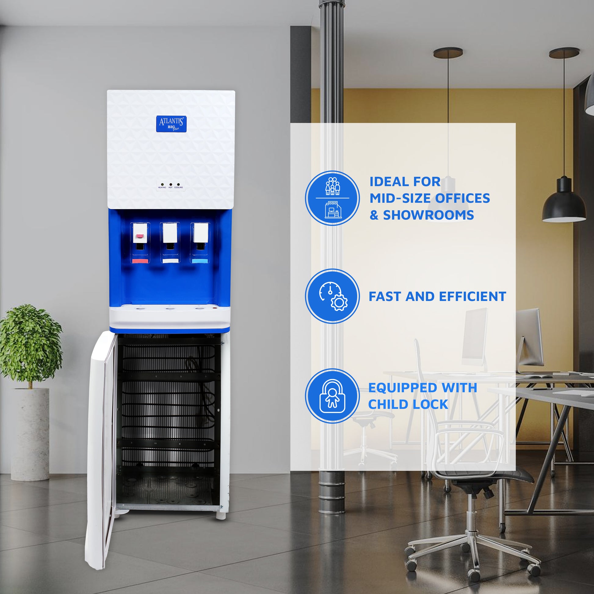 ATLANTIS BIG PLUS Floor Standing Water Dispenser - RO Compatible (Available Space for RO Setup)-3 Taps