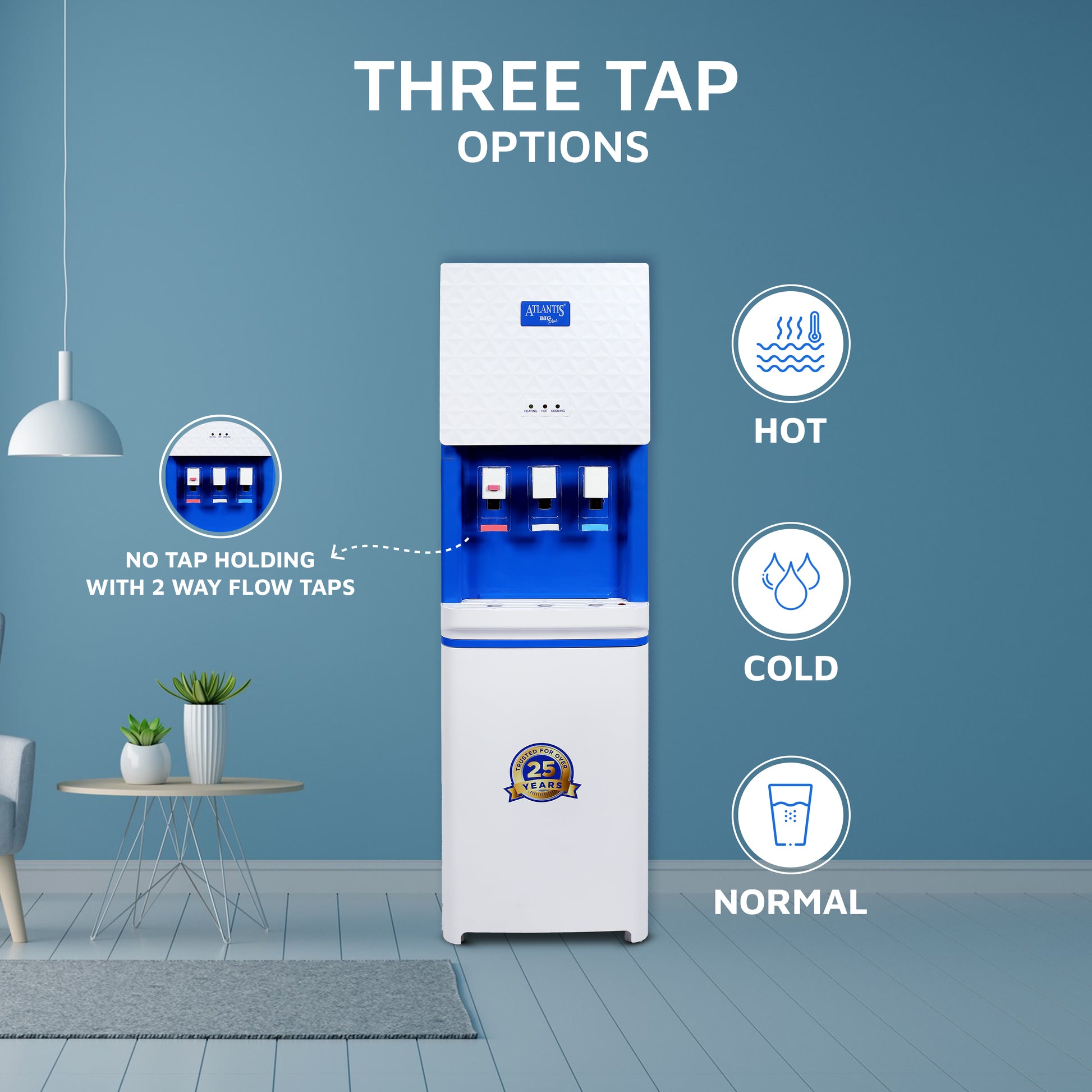 ATLANTIS BIG PLUS Floor Standing Water Dispenser - RO Compatible (Available Space for RO Setup)-3 Taps