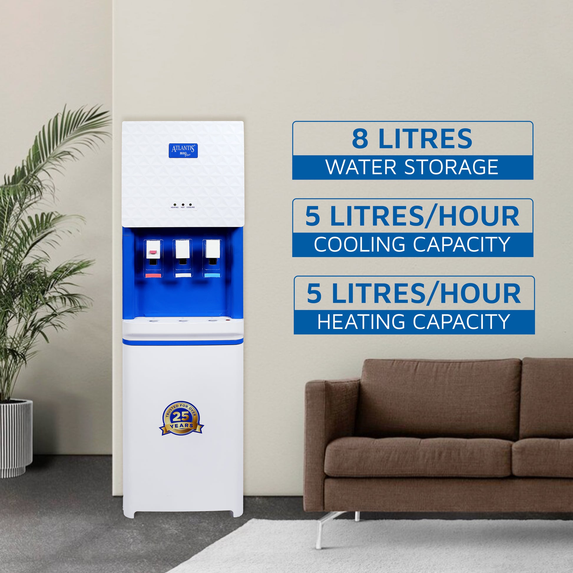 ATLANTIS BIG PLUS Floor Standing Water Dispenser - RO Compatible (Available Space for RO Setup)-3 Taps