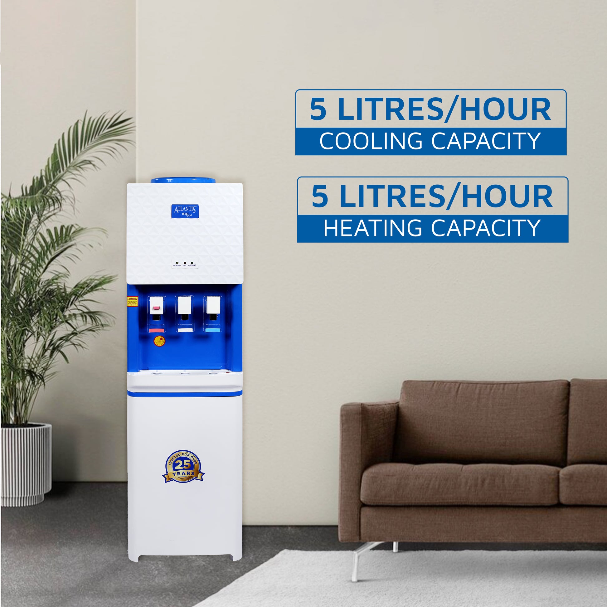 ATLANTIS BIG PLUS (Hot Normal & Cold) Floor Standing Water Dispenser-3 Taps | High-Capacity Compressor