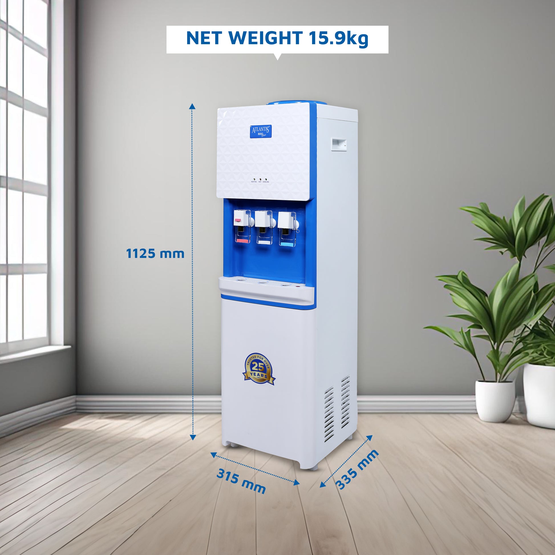 ATLANTIS BIG PLUS (Hot Normal & Cold) Floor Standing Water Dispenser-3 Taps | High-Capacity Compressor