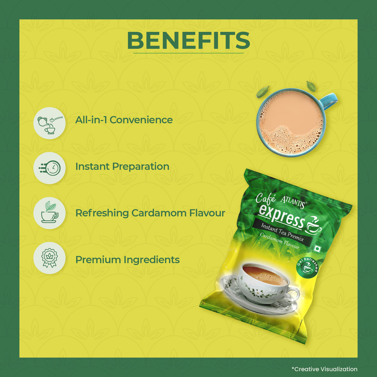 Cafe Express 3-in-1 Cardamom Tea Premix – 1kg Pack | Bold Flavour for Vending Machines | No Milk or Sugar Needed