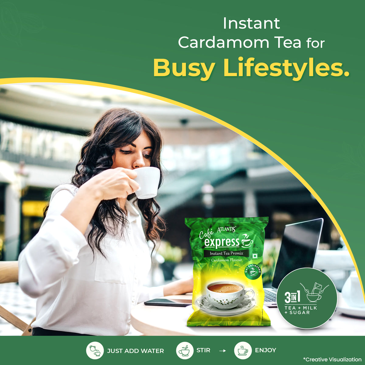Cafe Express 3-in-1 Cardamom Tea Premix – 1kg Pack | Bold Flavour for Vending Machines | No Milk or Sugar Needed