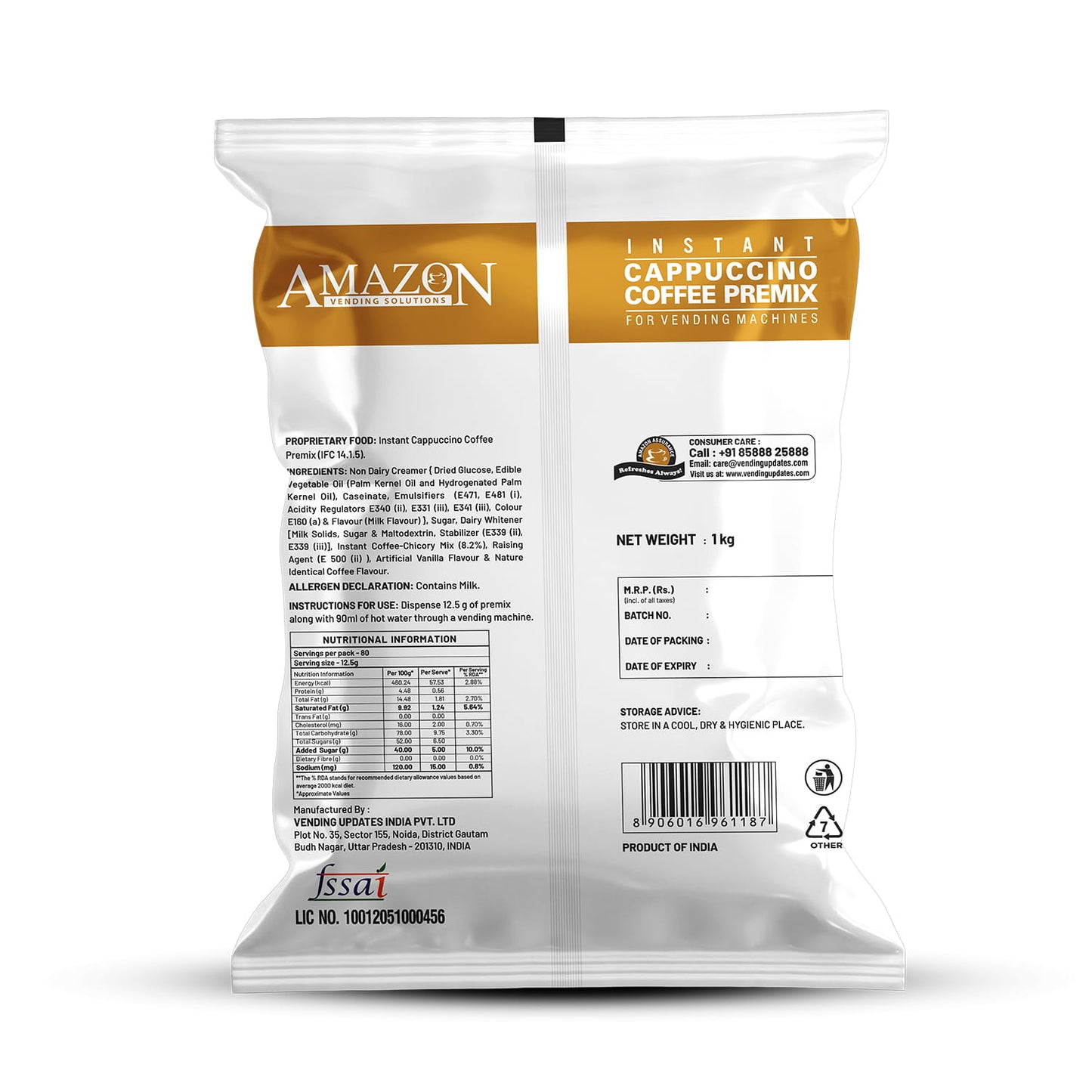 AMAZON 3-in-1 Cappuccino Coffee Premix – Rich & Creamy Taste | Ideal for Vending Machines
