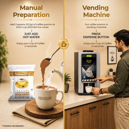 AMAZON 3-in-1 Cappuccino Coffee Premix – Rich & Creamy Taste | Ideal for Vending Machines