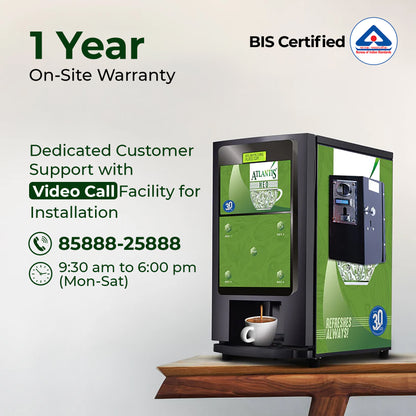 BIS Certified Atlantis Neo Coin 3-Lane Tea Coffee Vending Machine with 1 Year Warranty