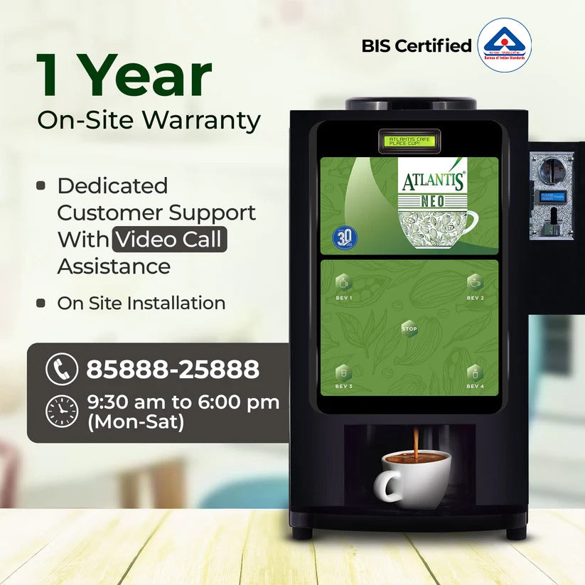 BIS Certified Atlantis Neo Coin 4-lane Tea Coffee Vending Machine with 1 Year Warranty