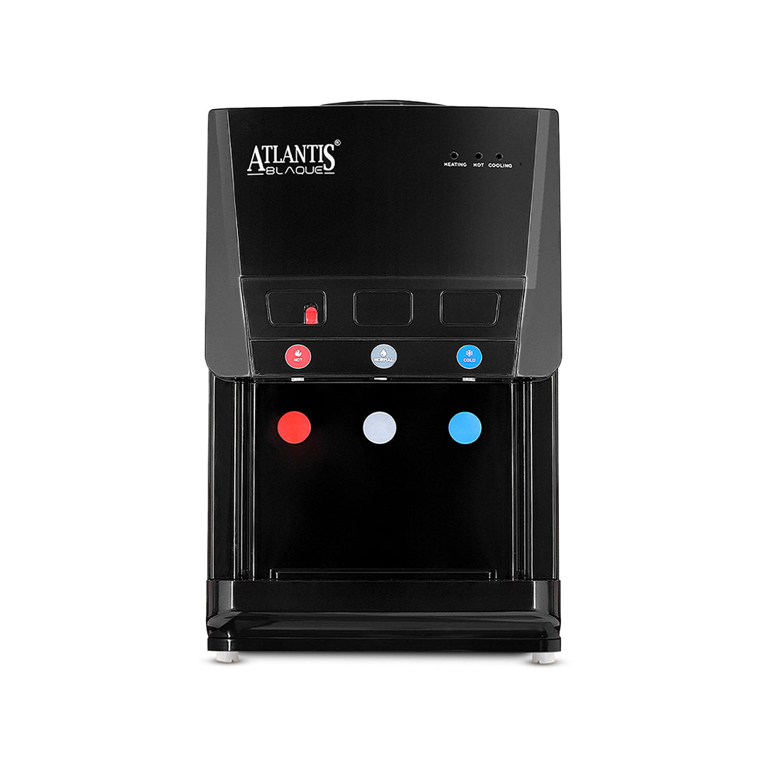 ATLANTIS BLAQUE | Smart Push Buttons | Hot, Normal & Cold Water | Table Top Water Dispenser | 1 Year Warranty | Child Safety Lock | Top Loading