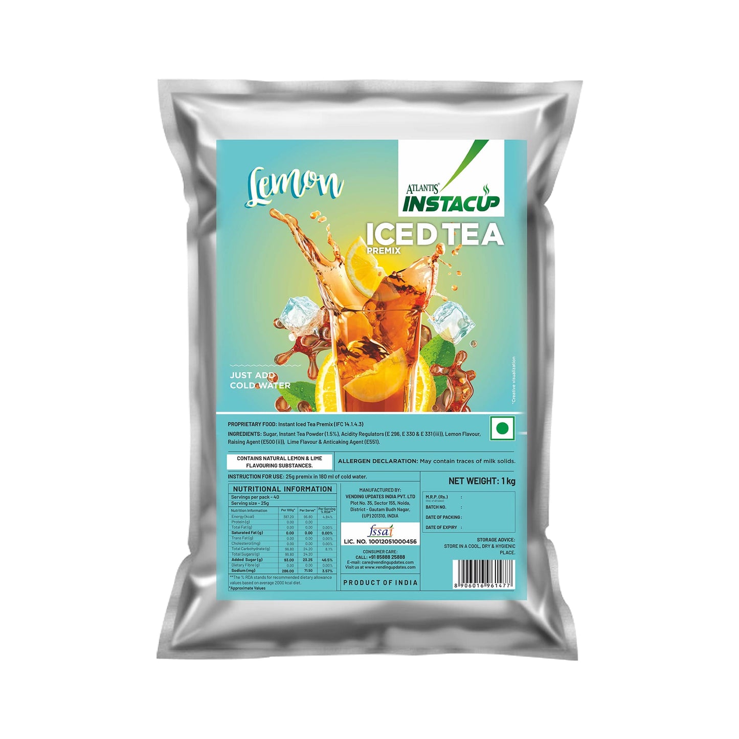 Atlantis Instacup Lemon Flavoured Iced Tea Premix | 1kg |  Just Add Cold Water | Uses In Cold Beverage Vending Machine