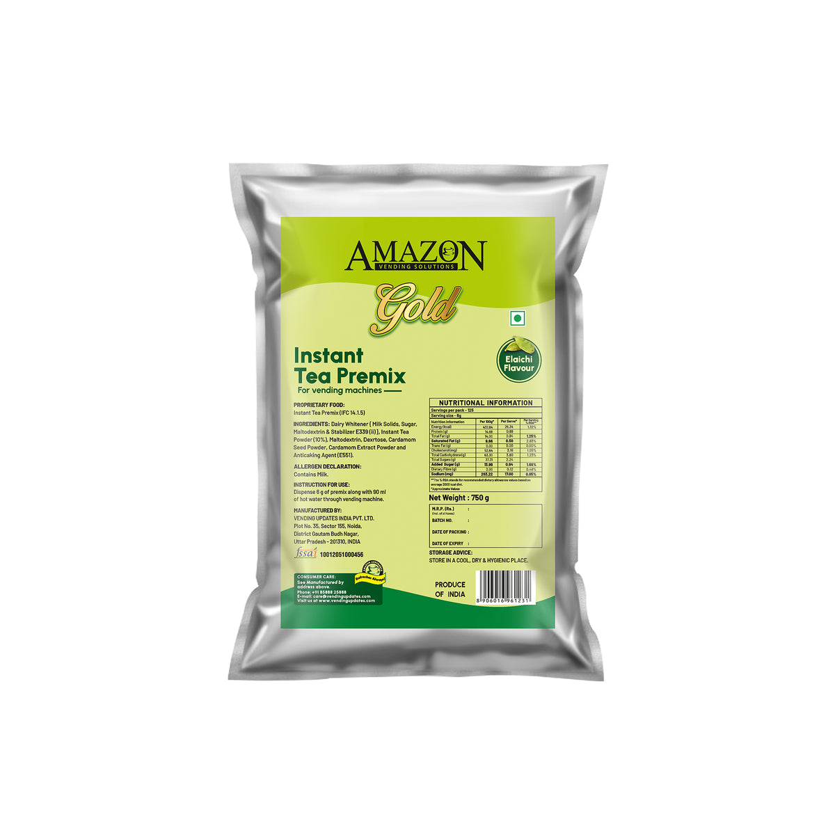 AMAZON Gold 3-in-1 Cardamom Tea Premix  – 750g Pack | Perfect for Vending Machines | Just Add Hot Water