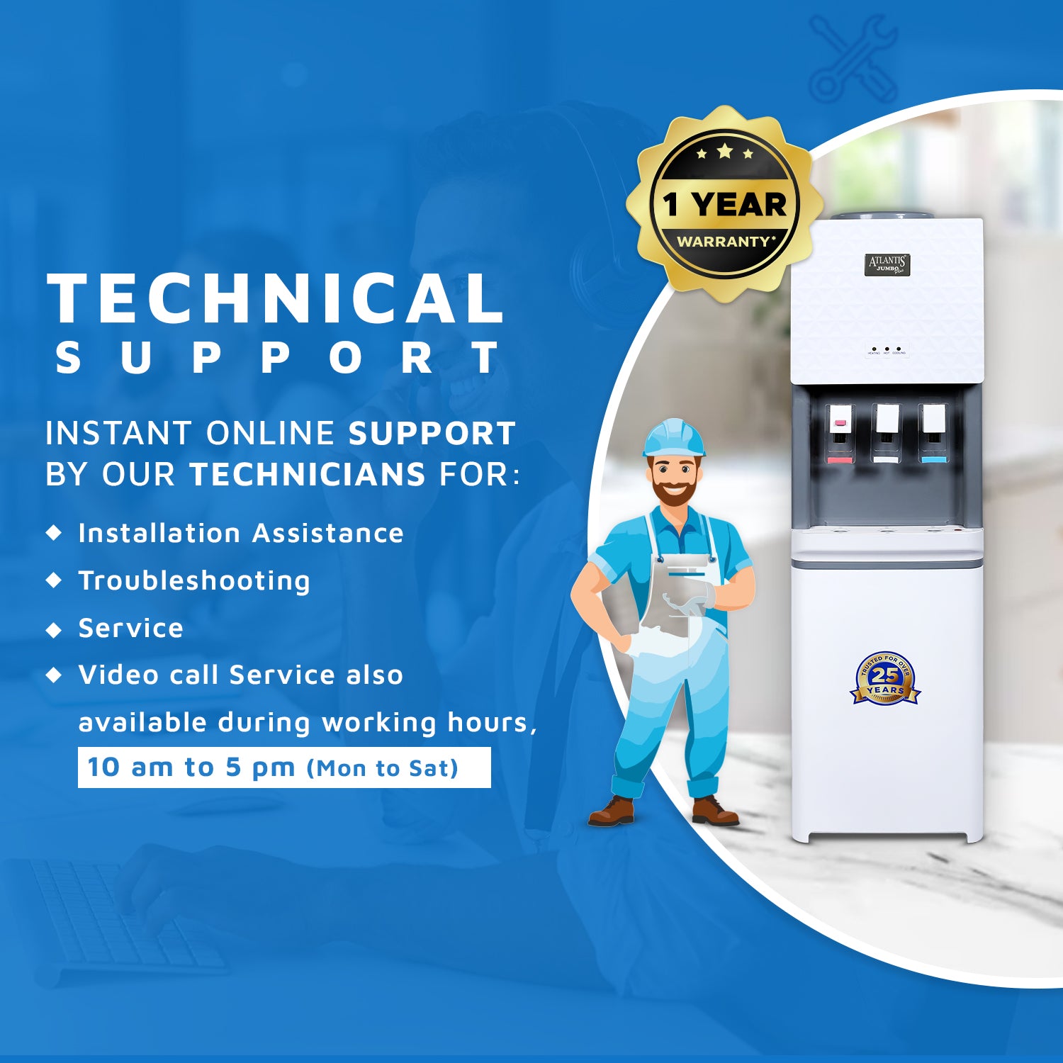 ATLANTIS JUMBO PLUS (Hot, Normal &  Cold Water Dispenser) | Floor Standing | 10Litres/Hour High Cooling Capacity Technical Support