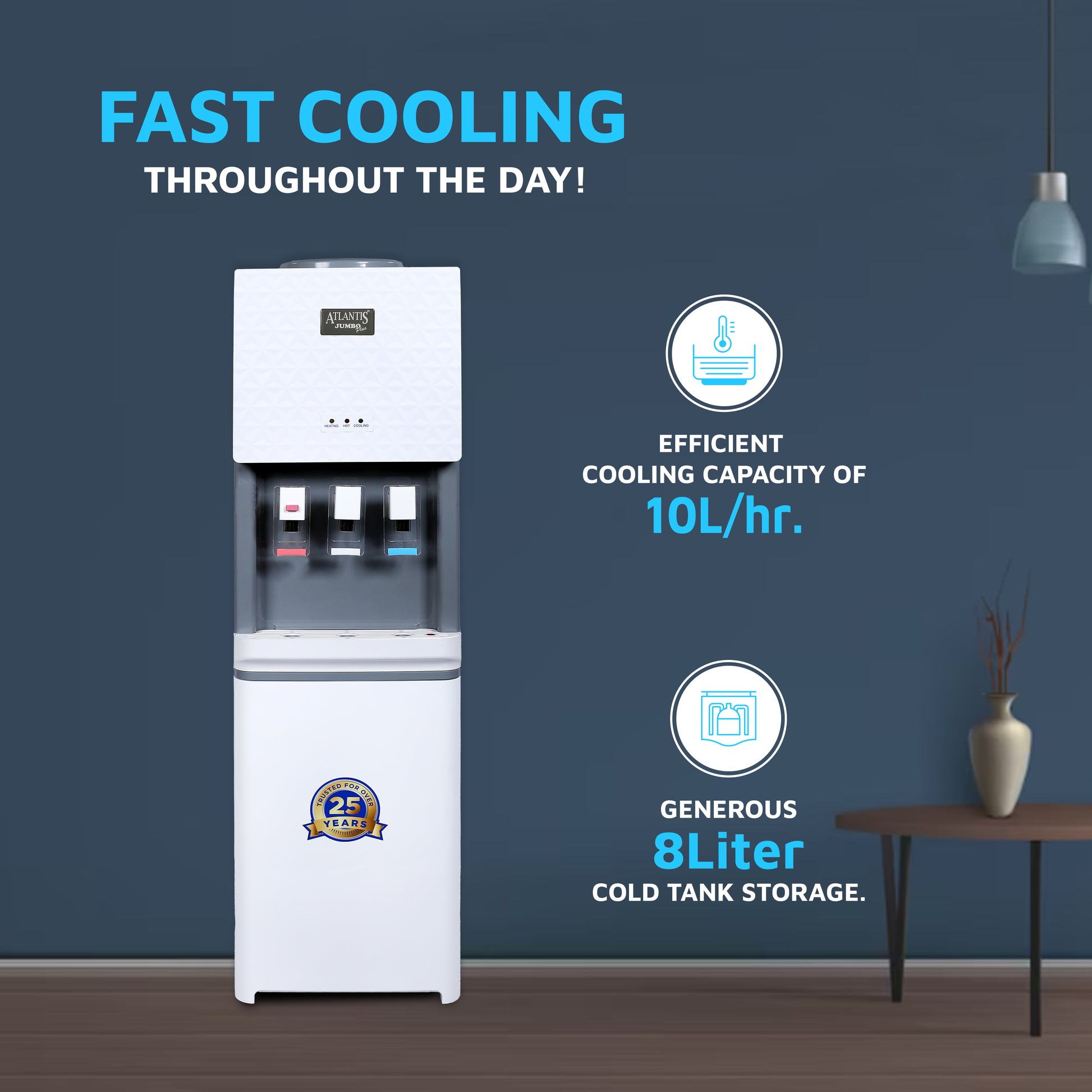 ATLANTIS JUMBO PLUS (Hot, Normal &  Cold Water Dispenser) | Floor Standing | 10Litres/Hour High Cooling Capacity