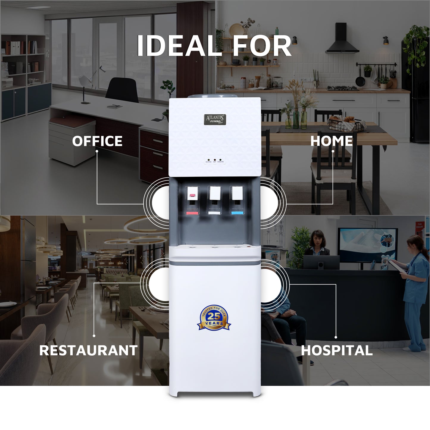 ATLANTIS JUMBO PLUS (Hot, Normal &  Cold Water Dispenser) | Floor Standing | 10Litres/Hour High Cooling Capacity