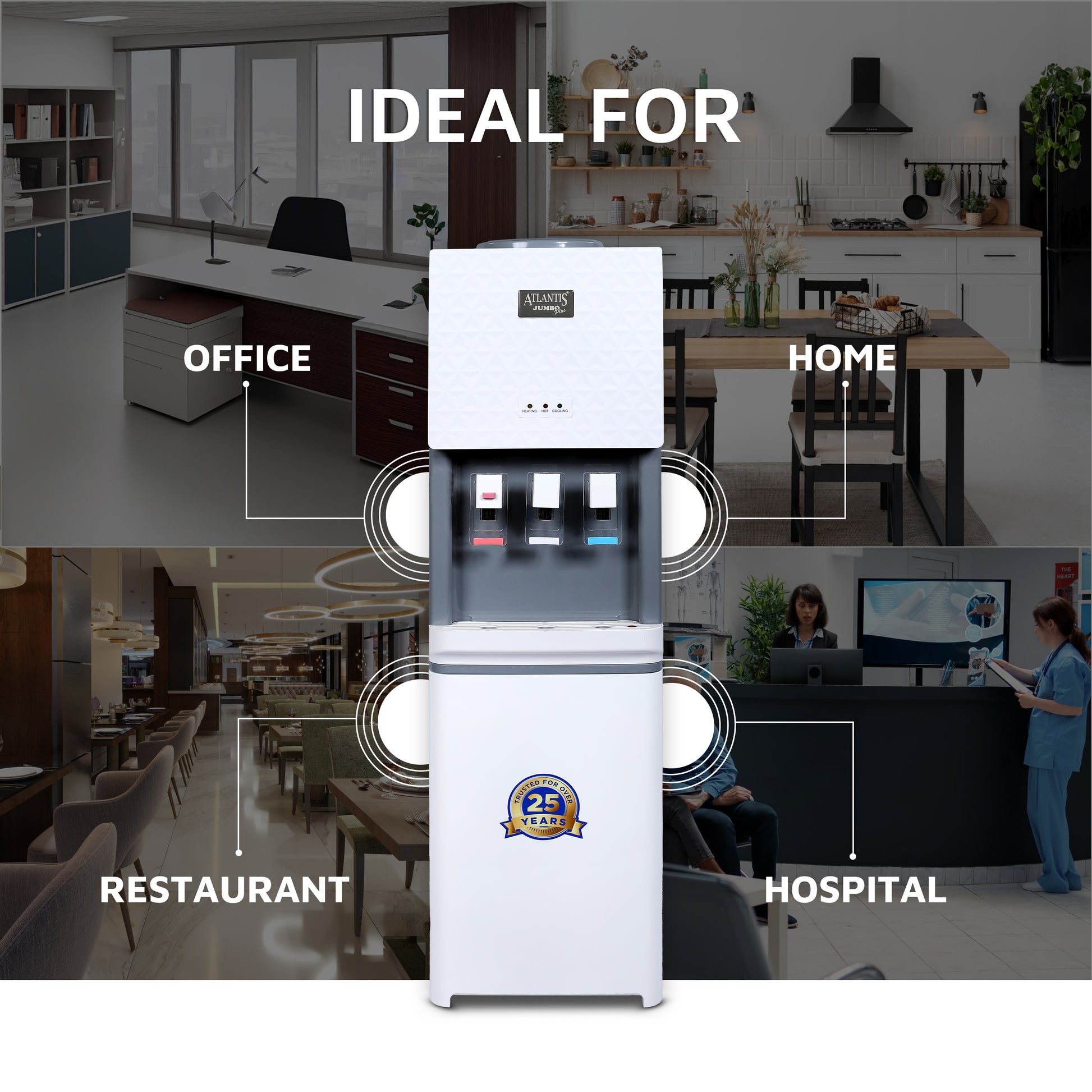 ATLANTIS JUMBO PLUS (Hot, Normal &  Cold Water Dispenser) | Floor Standing | 10Litres/Hour High Cooling Capacity