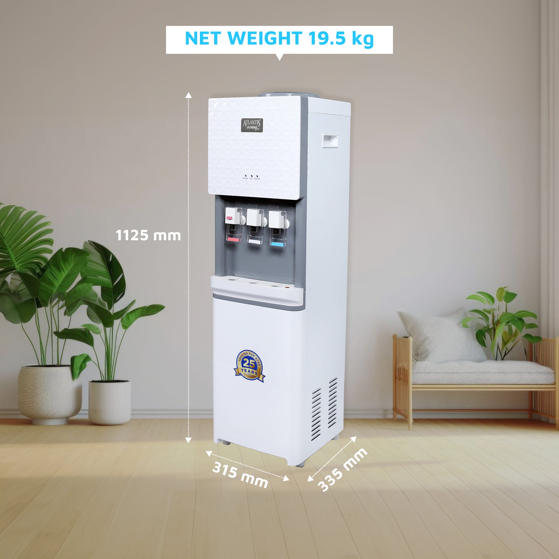 ATLANTIS JUMBO PLUS (Hot, Normal &  Cold Water Dispenser) | Floor Standing | 10Litres/Hour High Cooling Capacity