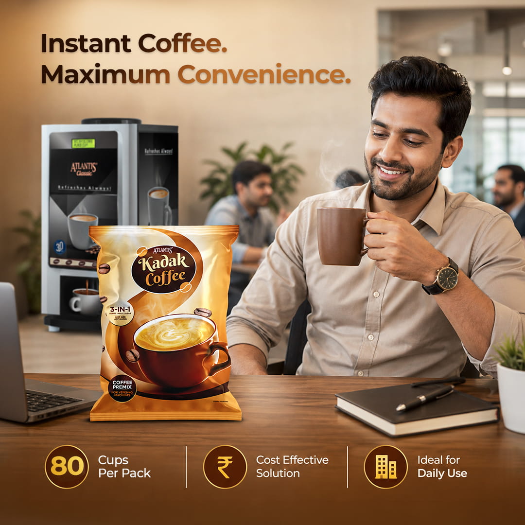 ATLANTIS Kadak 3-in-1 Coffee Premix – 1kg Pack for Strong Taste | Best for Vending Machines
