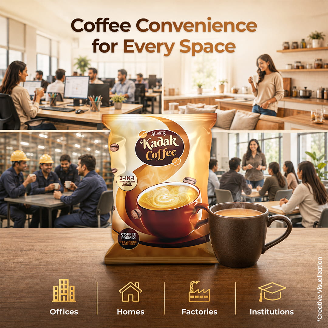 ATLANTIS Kadak 3-in-1 Coffee Premix – 1kg Pack for Strong Taste | Best for Vending Machines