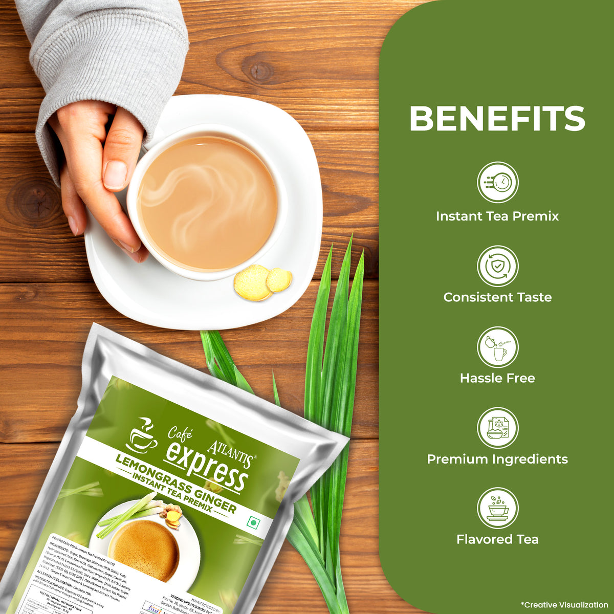Cafe Express Lemongrass Ginger Tea Premix – 3-in-1 Blend for Vending Machines | No Milk or Sugar Needed