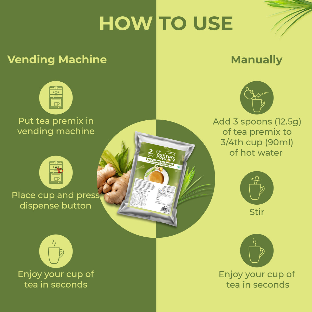 Cafe Express Lemongrass Ginger Tea Premix – 3-in-1 Blend for Vending Machines | No Milk or Sugar Needed