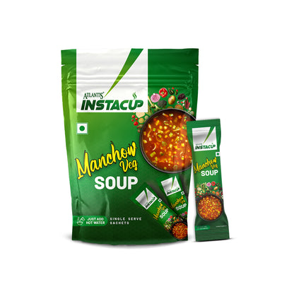 Atlantis InstaCup Manchow Veg Single Serve Sachets Soup Pack | Zesty Flavor 18 Sachets X 20 Grams | Travel-Friendly Zipper Lock Pack | Just Add Hot Water & Stir