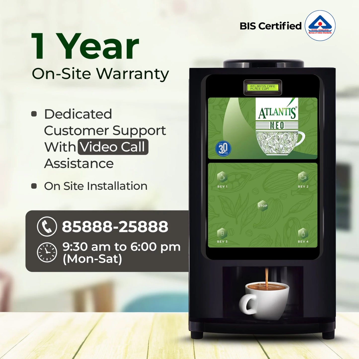 BIS Certified Atlantis Neo 4-lane Tea Coffee Vending Machine with 1 Year Warranty