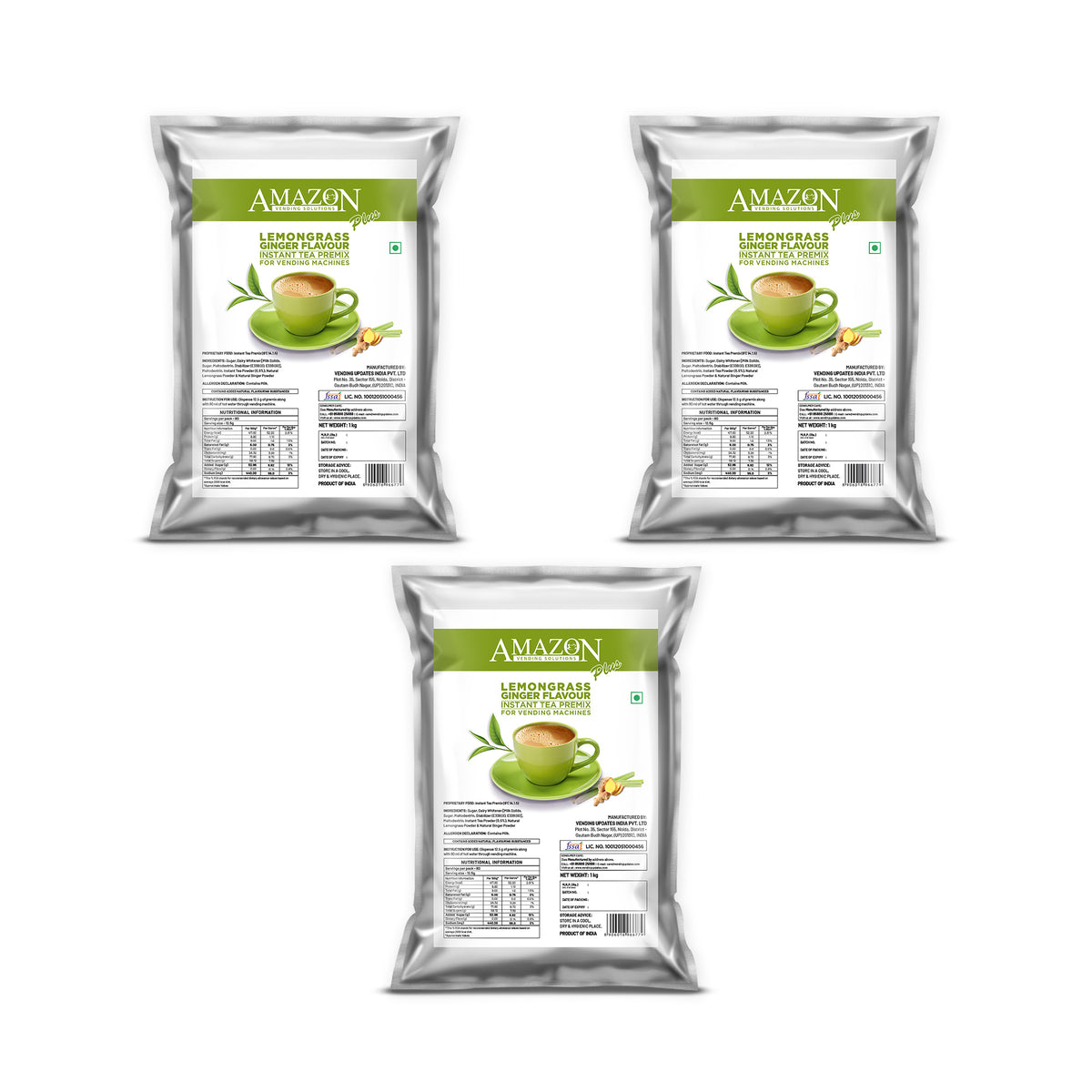 AMAZON Plus 3-in-1 Lemongrass Ginger Tea Premix | 1KG Pack | No Milk, Sugar Required
