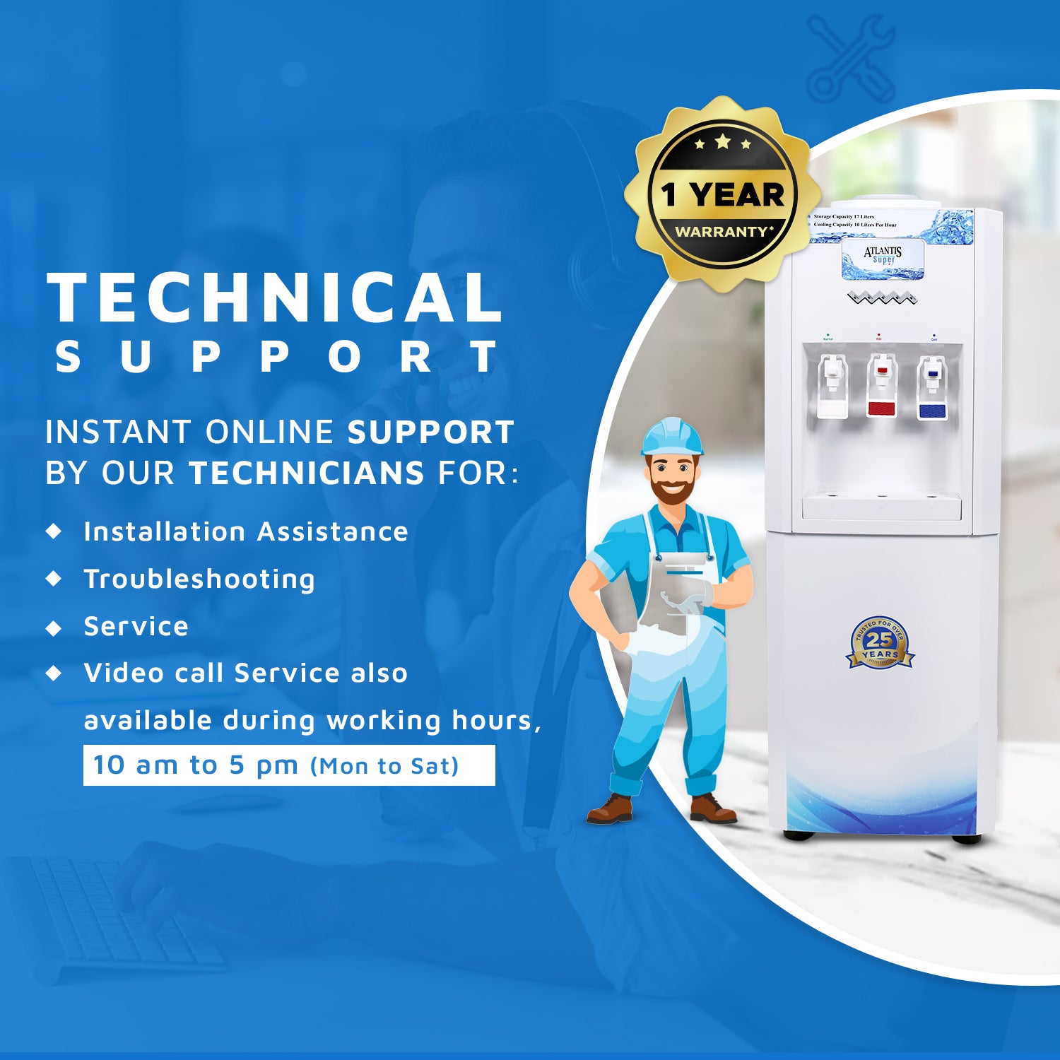 ATLANTIS SUPER (Normal, Hot & Cold) Floor Standing Water Dispenser with RO Compatible (Available Space for RO Setup) Technical Support