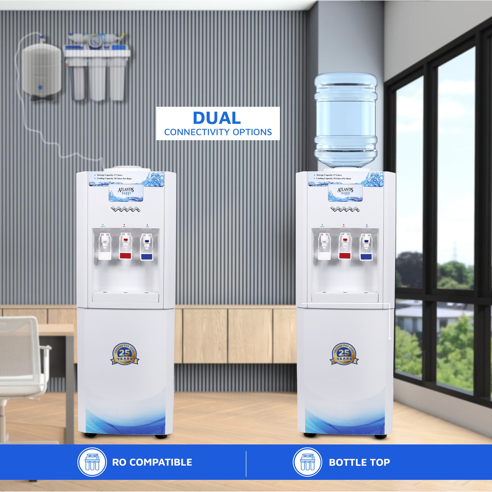 ATLANTIS SUPER (Normal, Hot & Cold) Floor Standing Water Dispenser with RO Compatible (Available Space for RO Setup)