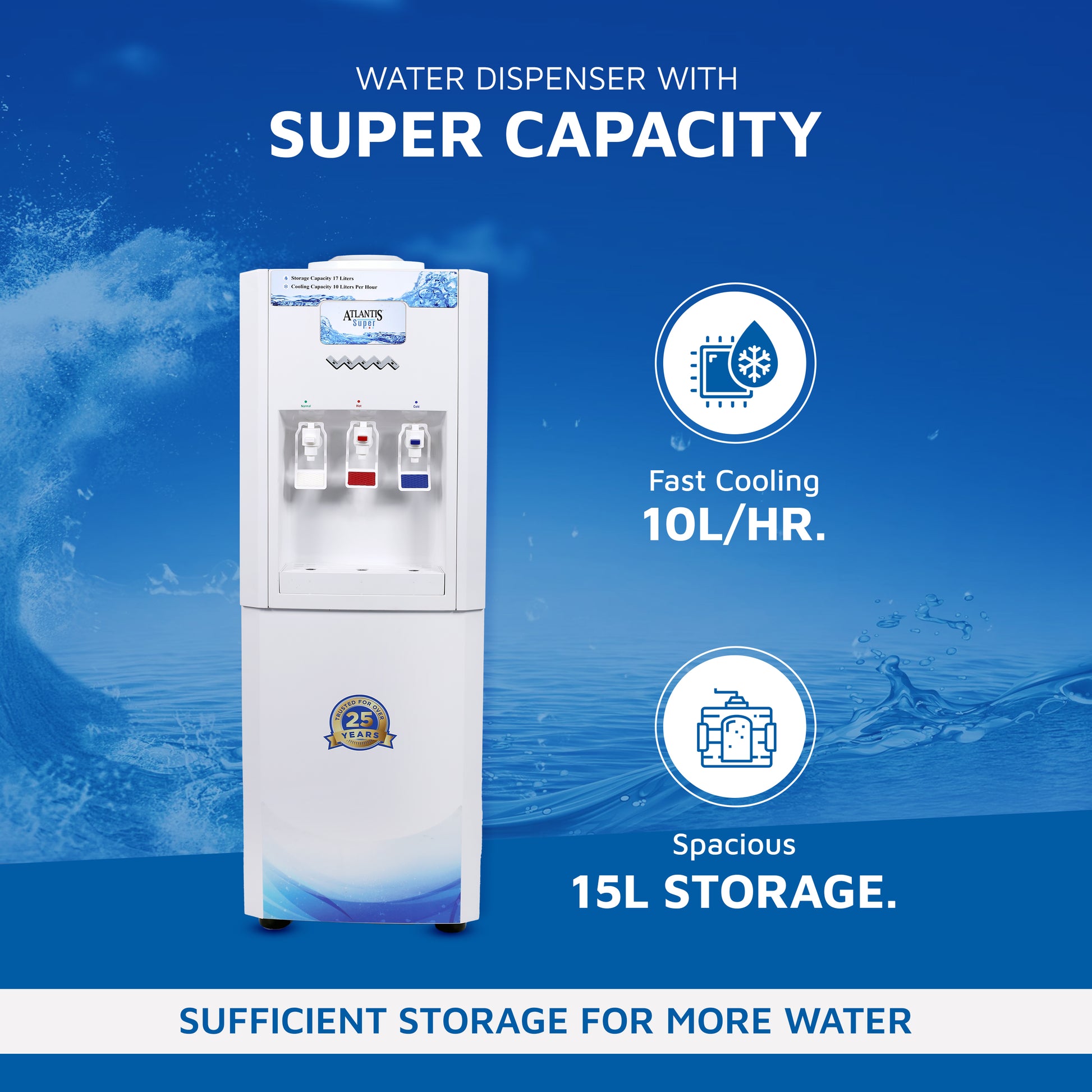 ATLANTIS SUPER (Normal, Hot & Cold) Floor Standing Water Dispenser with RO Compatible (Available Space for RO Setup)